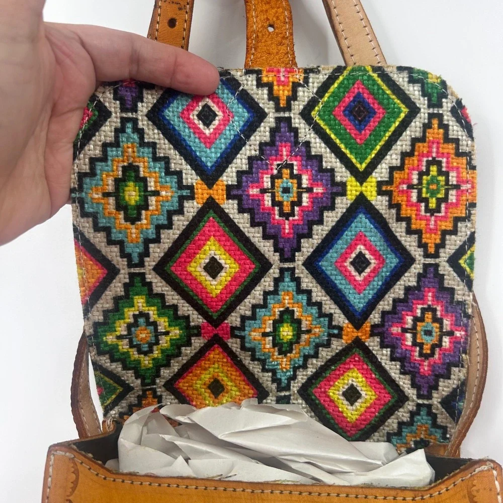 Hand Tooled‎ Leather Crossbody Messenger Bag Rustic Boho Vintage Style